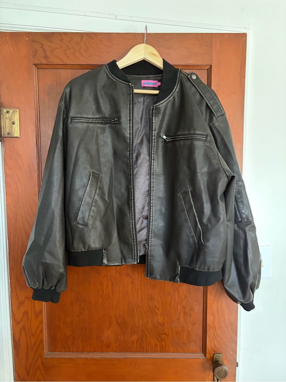 Edikted Woman’s Black Faux Leather Bomber Jacket